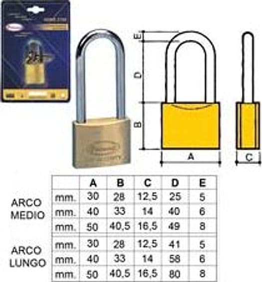 Lucchetto Ottone Arco Lungo 2700 in Blister 50 mm Arco Lungo 6 Pezzi - 2