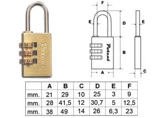 Lucchetto a Combinazione 30 mm 3 Combinatori (9030CO) Potent 2 Pezzi - 2