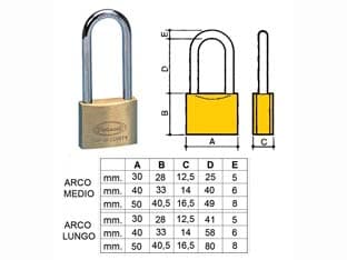 Lucchetto Ottone Arco Lungo 2700 30 mm Arco Medio (2770S) Potent 12 Pezzi - 2