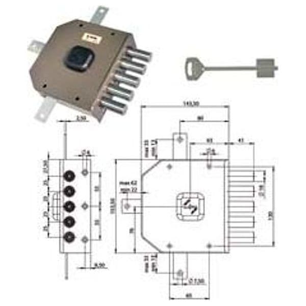 Serratura Quintuplice da Applicare Senza Scrocco Doppia Mappa G415 63 mm Sx - 2