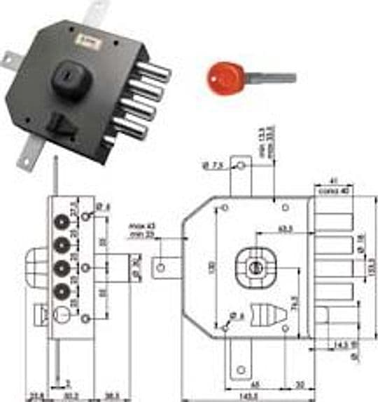 Serratura Quintuplice da Applicare con Scrocco a Pompa JM436 63 mm Sx Moia - 2