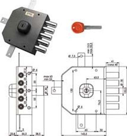 Serratura Quintuplice da Applicare Senza Scrocco a Pompa Moia JM435 63 mm - 2