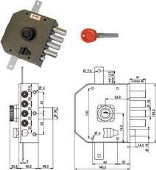 Serratura Triplice da Applicare con Scrocco con Pomolo a Pompa Cod 11440 - 2