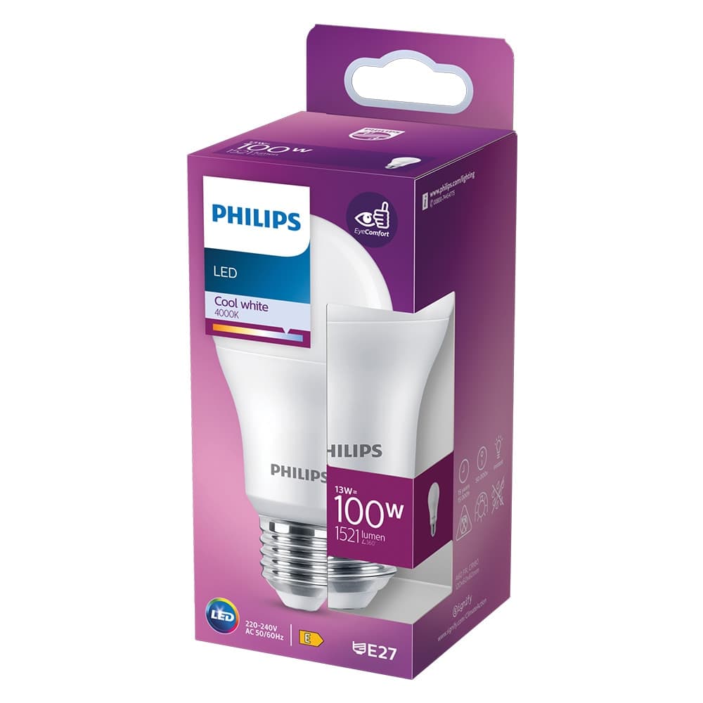 LAMPADA A LED 'GOCCIA' NATUR. 4000K 13 W=100W E27 - 1521 lm- 4 pezzi  - PHILIPS