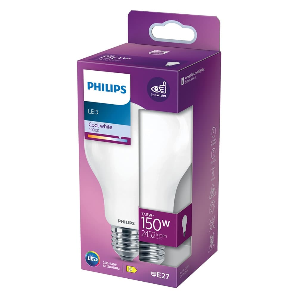 LAMPADA A LED 'GOCCIA' NATUR.4000K 17,5 W=150W E27 - 2452 lm- 4 pezzi  - PHILIPS