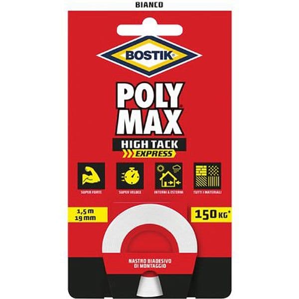 Bostik Polymax High Tack Nastro Biadesivo Bianco 1,5 m H 19 mm 4 Pezzi - 2