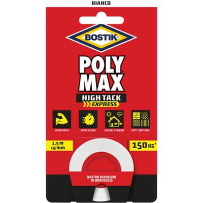 Bostik Polymax High Tack Nastro Biadesivo Bianco 1,5 m H 19 mm 4 Pezzi - 2