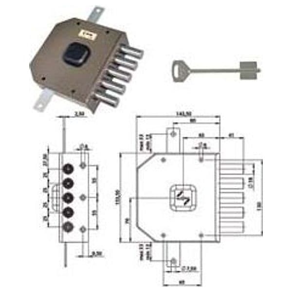 Serratura Triplice da Applicare Senza Scrocco Doppia Mappa G413 63 mm Dx - 2