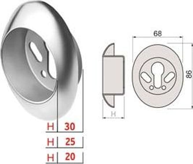 Bocchetta Antistrappo KT52 Cromo Satinato 68 MMX86X20H Ø 50 mm (KT5239) - 2