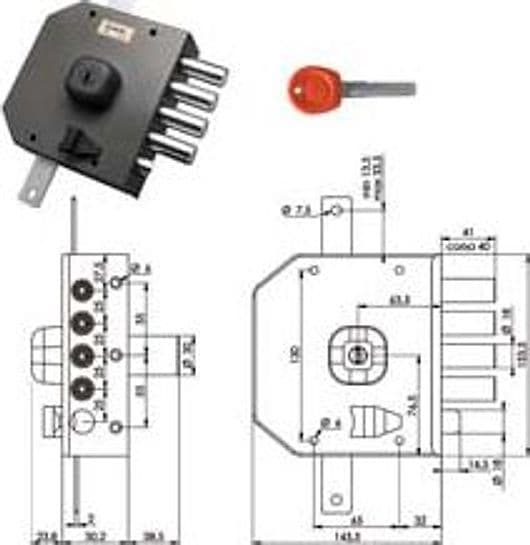 Serratura Triplice da Applicare con Scrocco a Pompa JM434 63 mm Dx Moia - 2