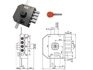 Serratura Triplice da Applicare con Scrocco a Pompa JM434 63 mm Dx Moia - 2