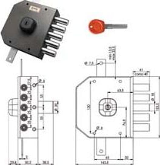 Serratura Triplice Applicare Senza Scrocco a Pompa JM433 63 mm Dx Moia - 2