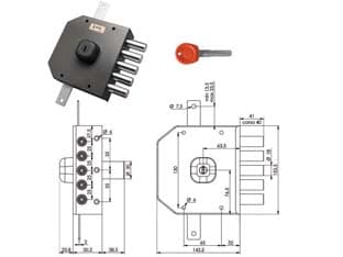Serratura Triplice Applicare Senza Scrocco a Pompa JM433 63 mm Dx Moia - 2