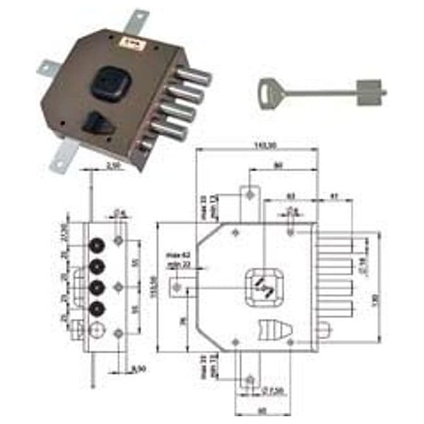 Serratura Quintuplice da Applicare con Scrocco Doppia Mappa 416 63 mm Dx - 2