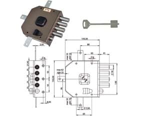 Serratura Quintuplice da Applicare con Scrocco Doppia Mappa 416 63 mm Dx - 2