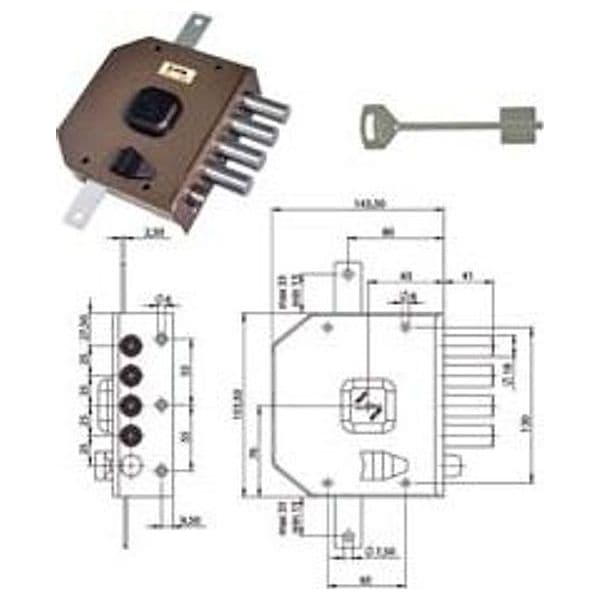 Serratura Triplice da Applicare con Scrocco Doppia Mappa G414 63 mm Sx Moia - 2