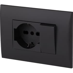 Placca con Supp Pulsante e Presa Bipas Schuko Nero - 2