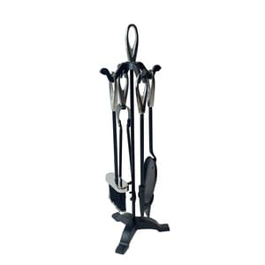 Set Attrezzi Camino con Stand Argento 5 Pezzi - 2
