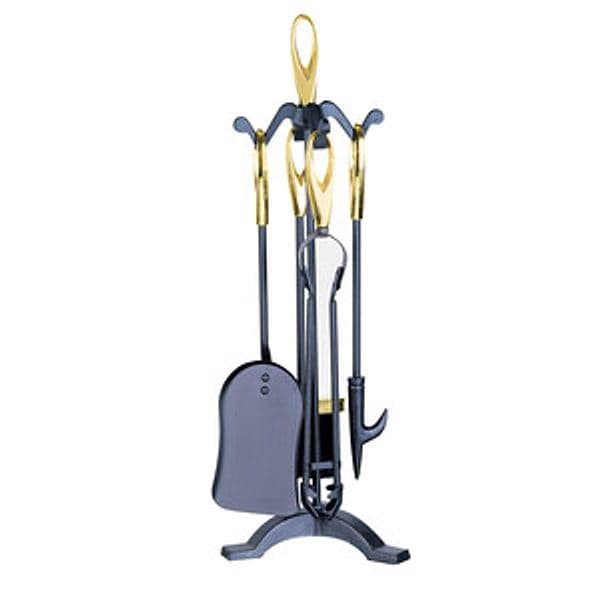 Set Attrezzi Camino con Stand Oro 5 Pezzi - 2