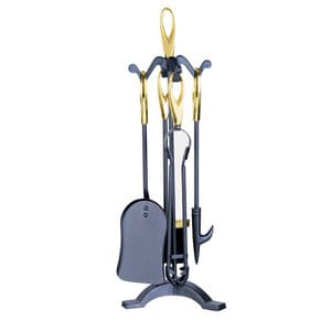 Set Attrezzi Camino con Stand Oro 5 Pezzi - 2