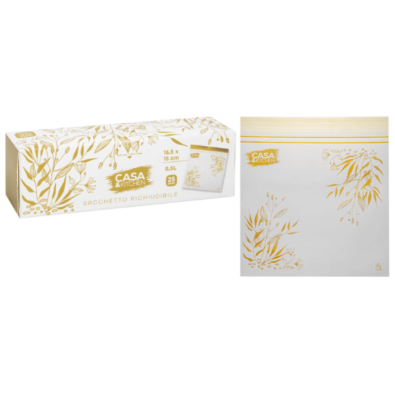 Sacchetti per Alimenti Richiudibili Motivo Ocra 16,5 x 25 cm - 2