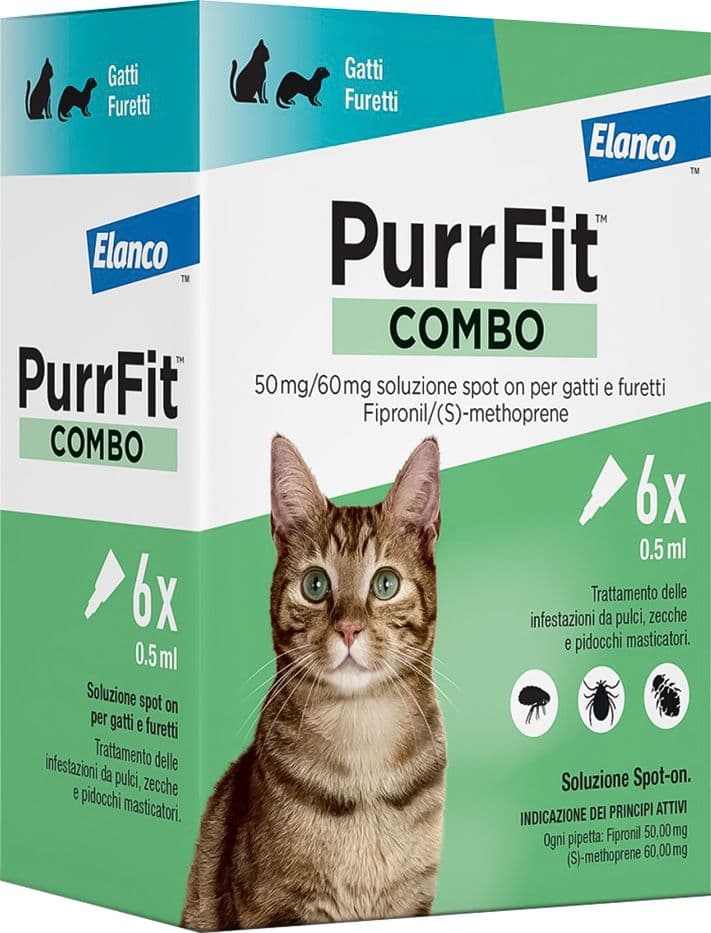 Antiparassitario Gatti Furetti 6 Pipette Elanco Purrfit Combo 0,5 ml - 2