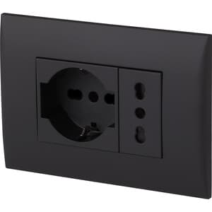 Presa Bipas Schuko Nero Placca con Supp - 2