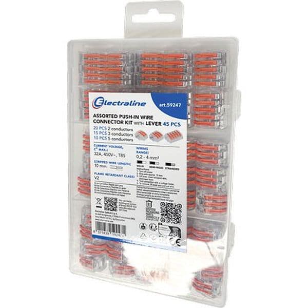 Morsetto Connessione Volante Leva Kit Electraline Mmq 0,2 x 4 45 Pezzi