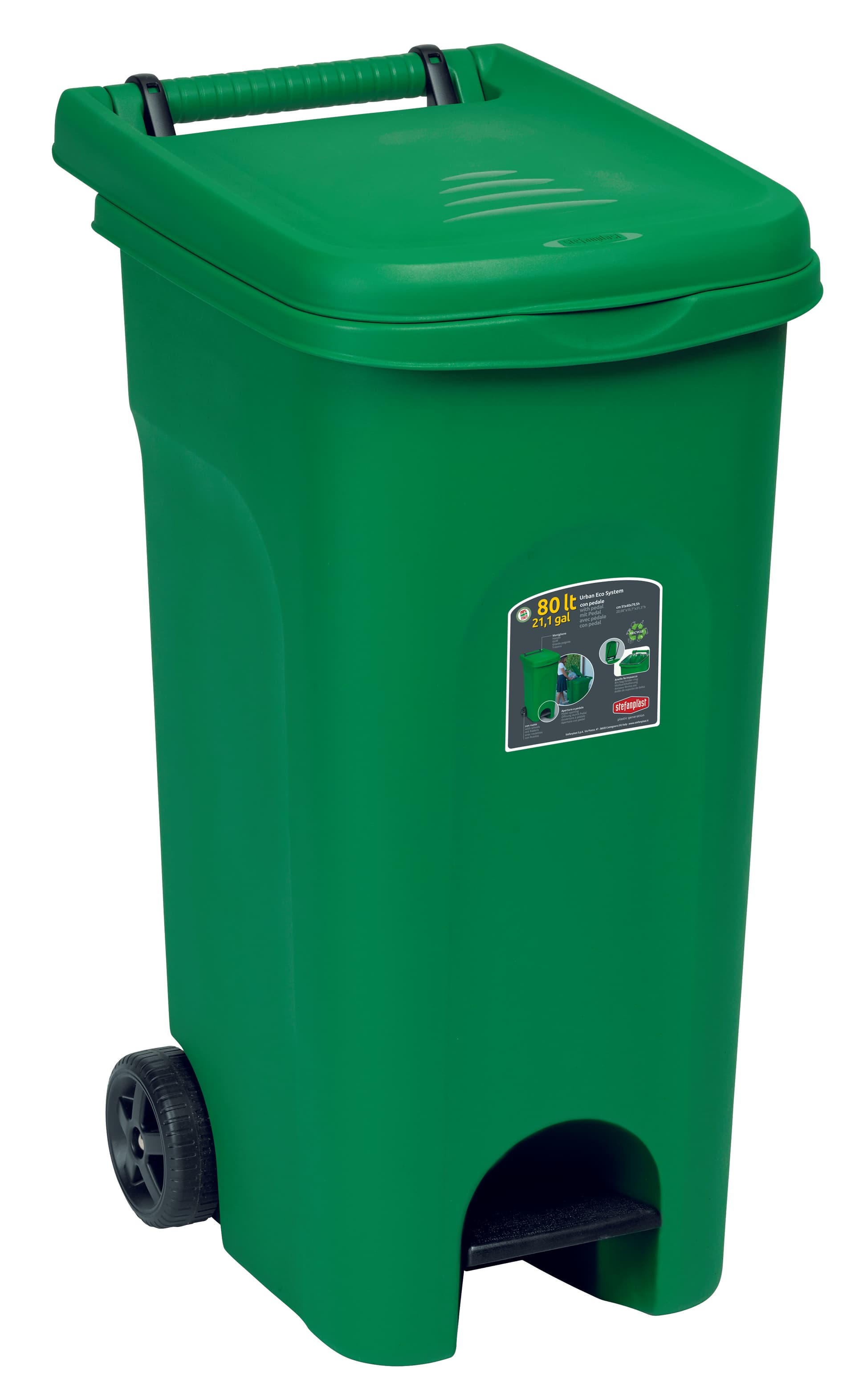 Bidone Urban Eco System L 80 Colore Verde Stefanplast - 2