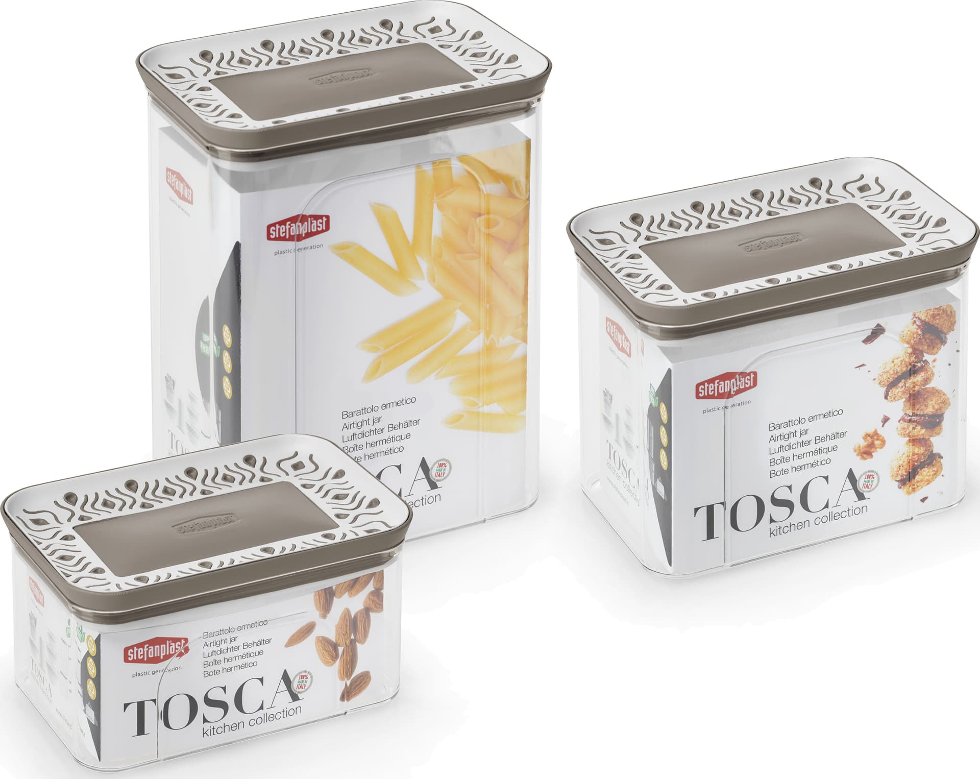 Barattolo Rettangolare Tosca L 2 2 Bianco Tortora Chiaro Stefanplast - 2