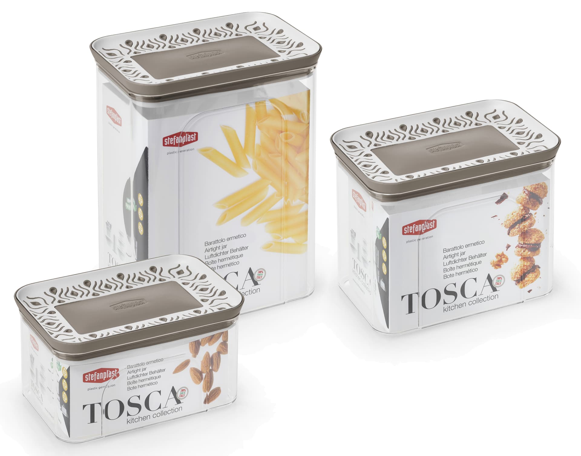 Barattolo Rettangolare Tosca L 1 2 Bianco Tortora Chiaro Stefanplast - 2