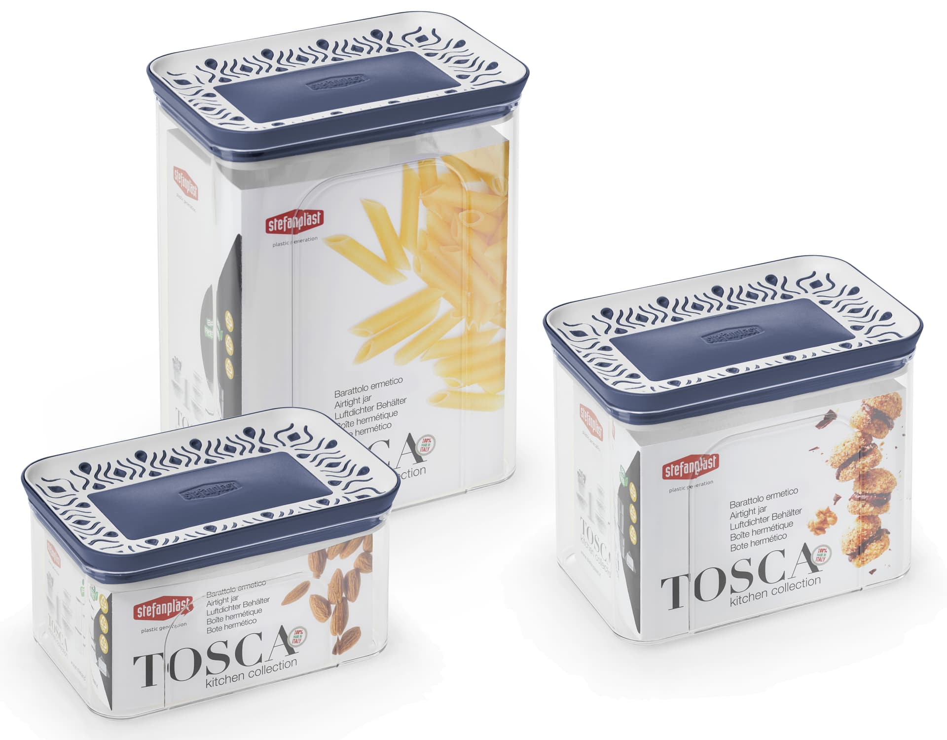 Barattolo Rettangolare Tosca L 1 2 Bianco Blu Palace Stefanplast - 2
