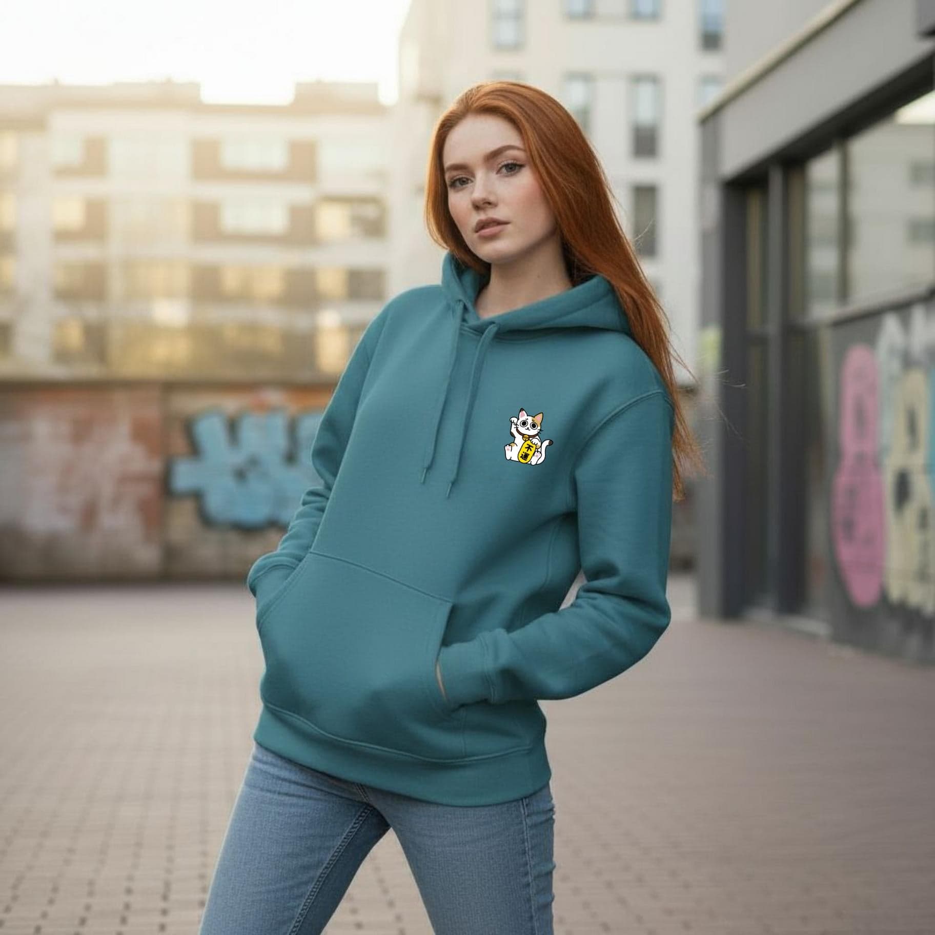 Felpa Ghettoblaster Meow hoodie petrol in Felpe senza cappuccio Glad Store - Genova, commercioVirtuoso.it