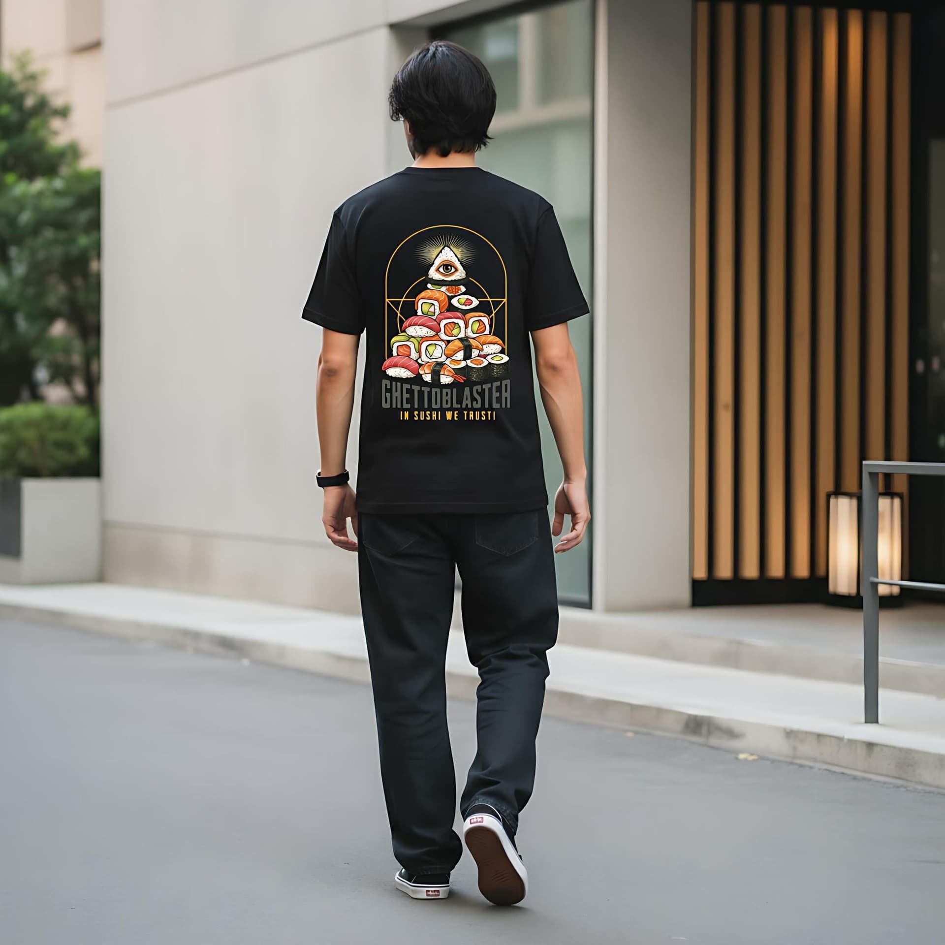 T-shirt Ghettoblaster Sushi Trust black in T-shirt Glad Store - Genova, commercioVirtuoso.it