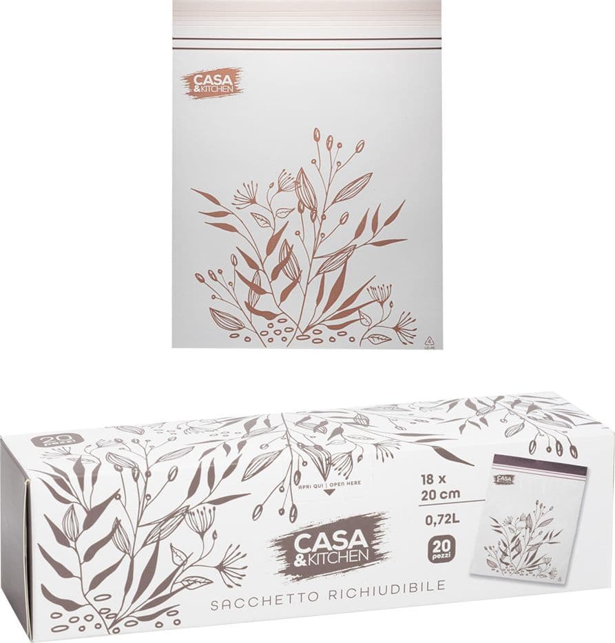 SACCHETTI PER ALIMENTI RICHIUDIBILI motivo prugna - cm 18 x 20 - pz 20  - BricoGo