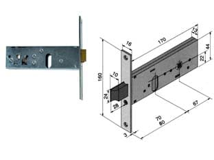 Serratura da Infilare per Fasce Catenaccio e Scrocco 44 mm H 130 70 mm - 2