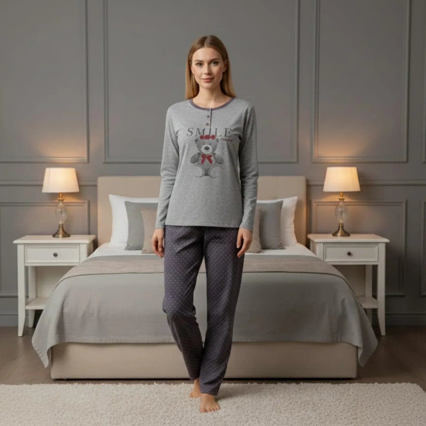 Pigiama Donna Autunno/Inverno Karel KF3065PLD in Cotone Interlock - 2