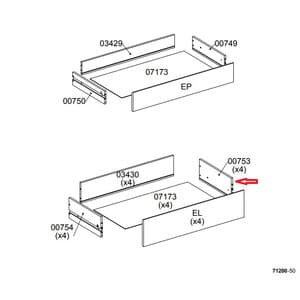 Ricambio Laterale Cassetto 00753 per Kit Cassettiera 5C Nova 77 x 40 x 107 - 2