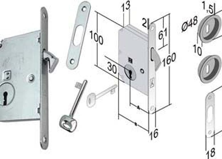 Serratura Porte Scorrevoli a Gancio Chiave Patent B. Tondo Cr. Sat. 50 mm - 2