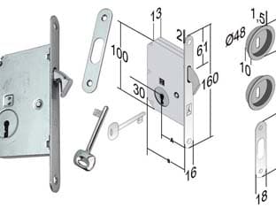 Serratura Porte Scorrevoli a Gancio Chiave Patent B. Tondo Cr. Sat. 50 mm - 2