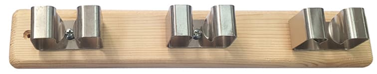 Gancio Portascope in Acciaio Inox su Base Legno 3 Posti 6 Pezzi - 2