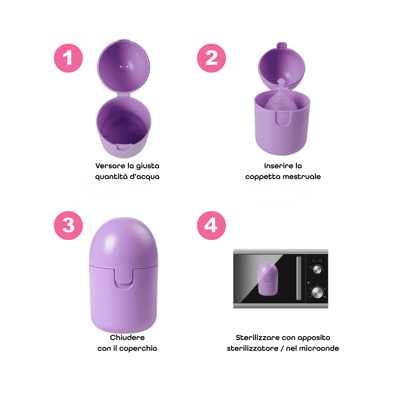 Coppetta Mestruale con Sterilizzatore Portatile in Silicone Medico Riutilizzabile - 9