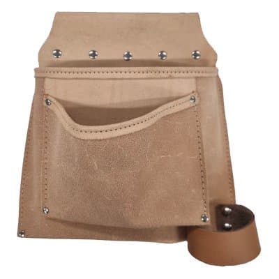 Borsa Carpentiere 2 Tasche con Porta Martello Crosta Bovina Cm 29X27 - 2