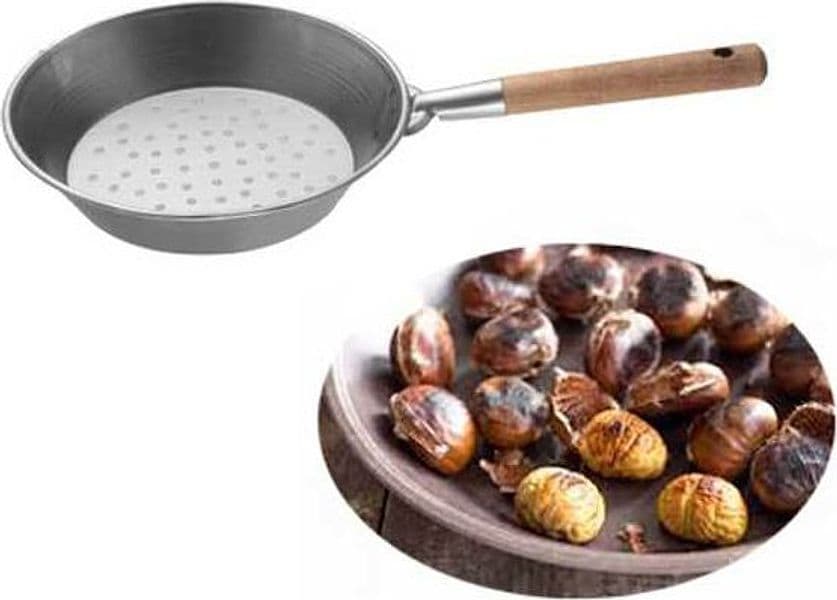 Ø26 Cm in Lamiera con Manico in Legno Caldarrostiera Conica Padella - 5