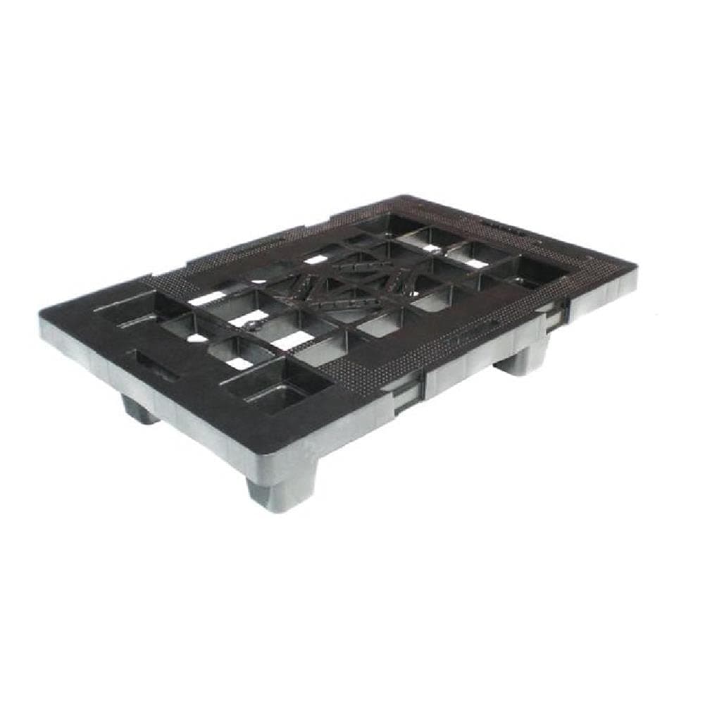 Pallet in plastica riciclata PP 400x600x124 mm con 4 piedi piano forato portata statica 500 kg dinamica 400 kg Nero - 9