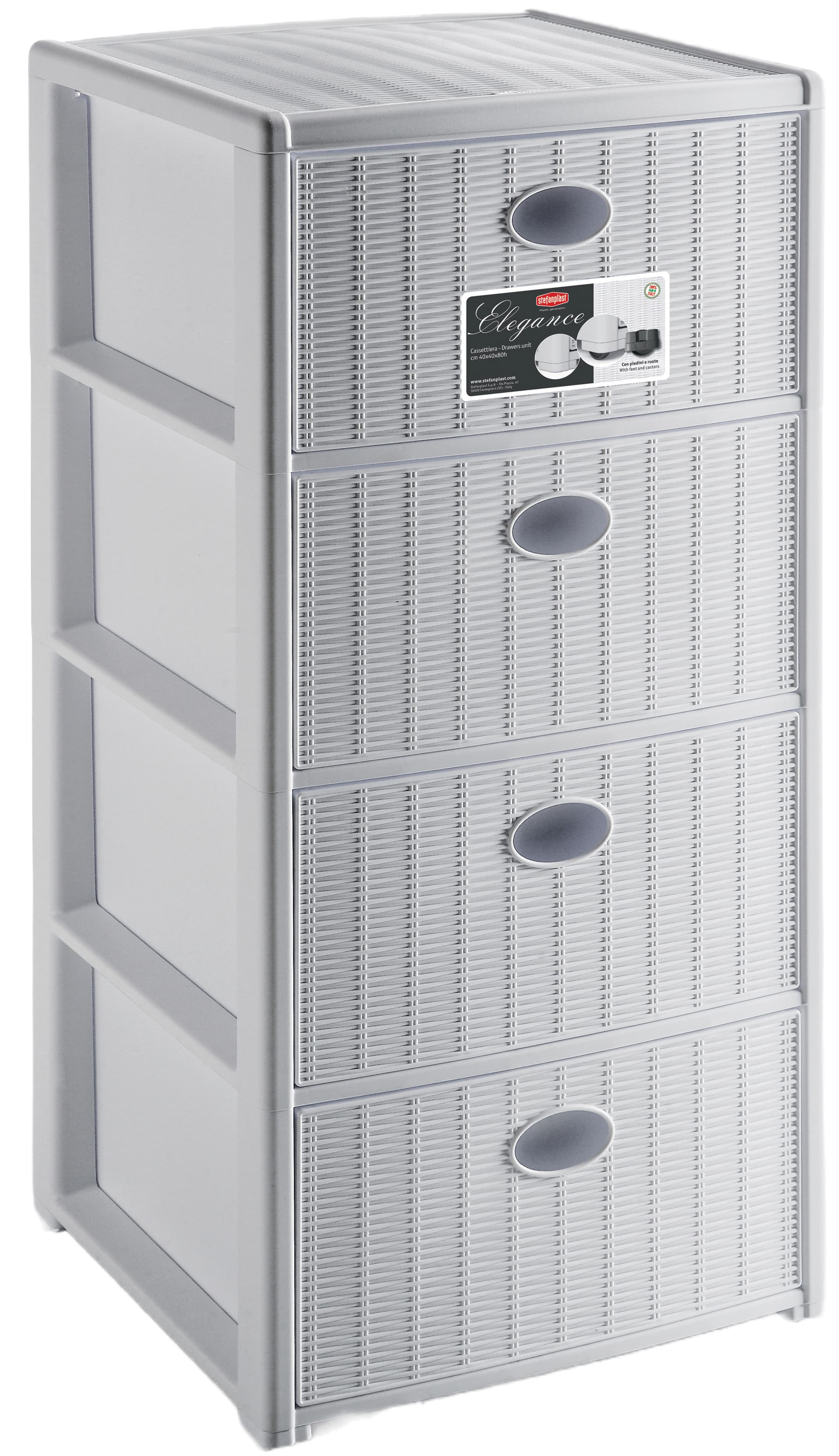 Cassettiera Elegance 4 Cassetti Cm 40 x 40X80 H Colore Bianco Stefanplast - 3