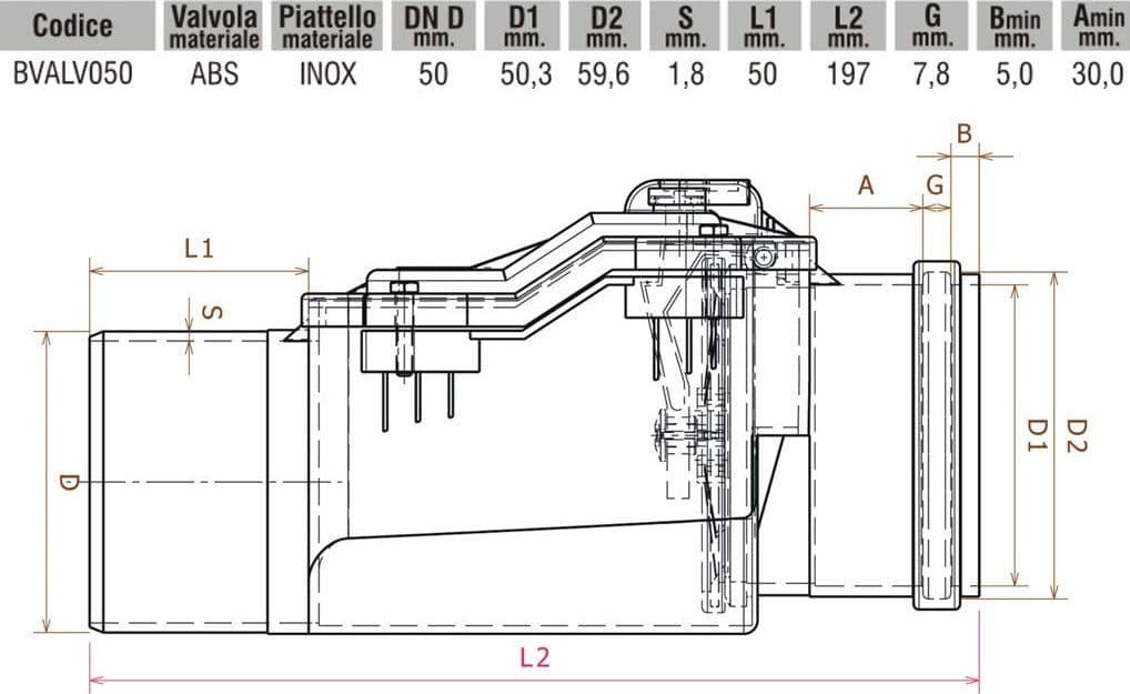 Valvola Antireflusso DM 50 in ABS e Inox BVALV050 Bampi - 3