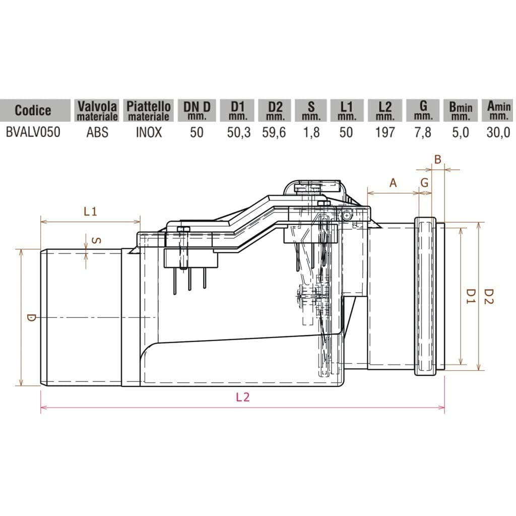 Valvola Antireflusso DM 50 in ABS e Inox BVALV050 Bampi - 3