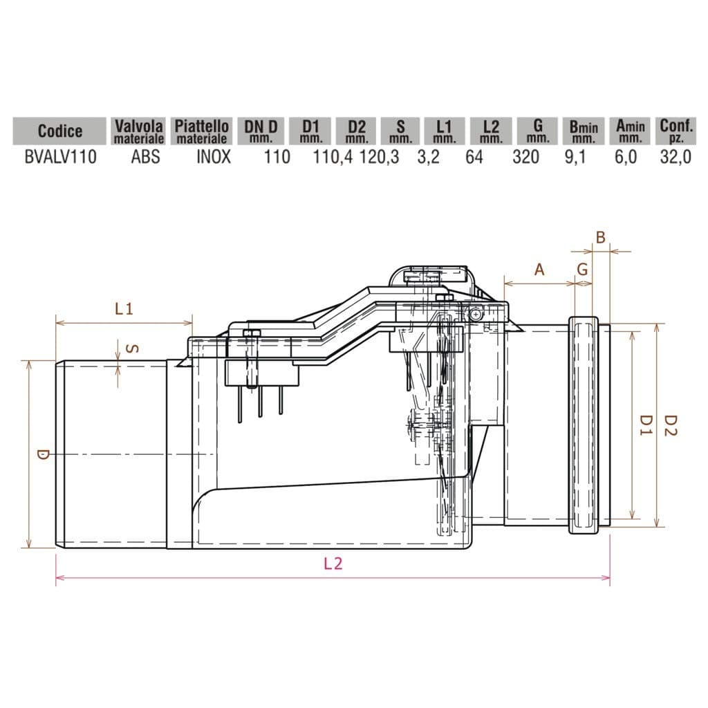 Valvola Antireflusso DM 110 in ABS e Inox BVALV110 Bampi - 3