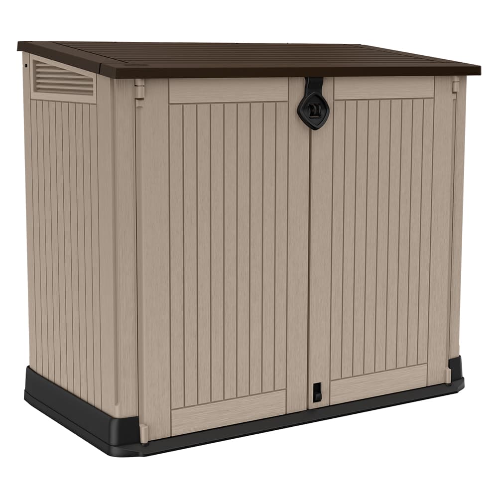 Baule Porta Attrezzi da Esterno Resina Effetto Legno Doppia Beige Marrone - 11